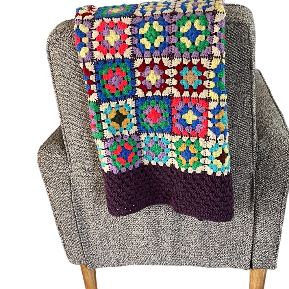 Small granny square afghan throw blanket baby blanket